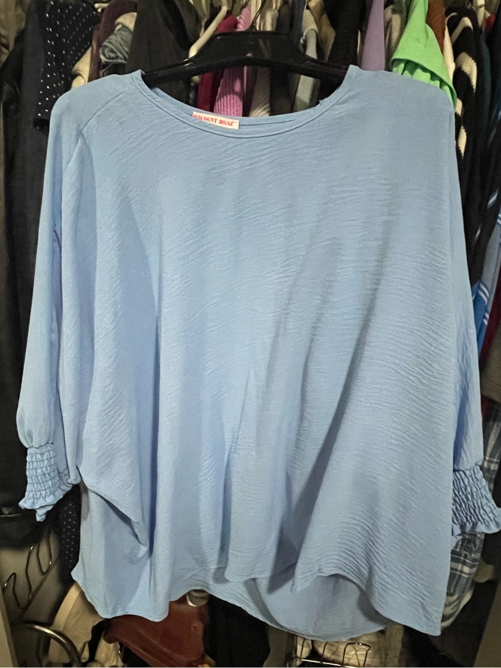 Relaxed Light Blue Smocked-Cuff Blouse for Women